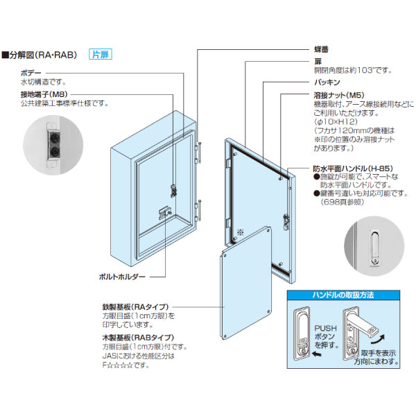 RA16-610C RA形制御盤キャビネット 鉄製基盤付 フカサ 160mm 屋内・屋外兼用 クリーム塗装 片扉