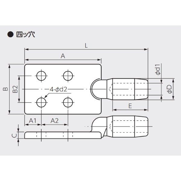圧縮端子100SQ 4つ穴 導体円圧線用 接触面スズメッキ C4-SB100P