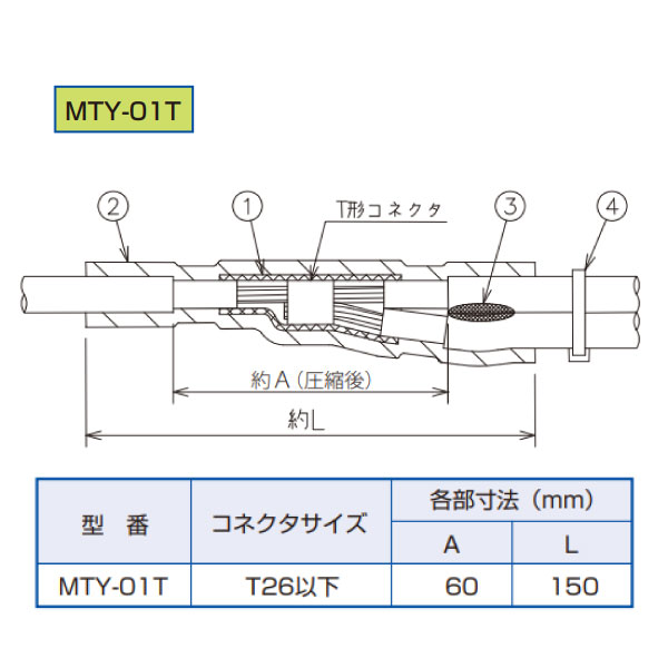 アサヒパットマイテA MTY-01T 屋内外用 600V CVT･EM-CETケーブル用 1本分岐接続材料 T形コネクタ用