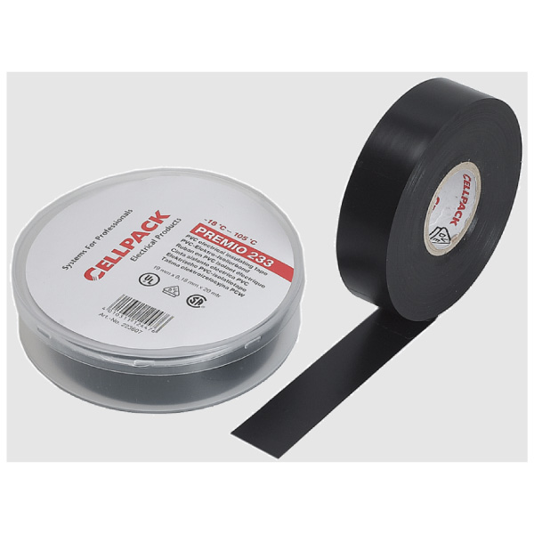 プレミオ№233 高機能PVC電気絶縁テープ 黒 20m （0.18mm X 19mm）