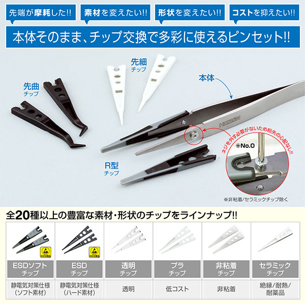 P-640-J ESDソフトチップピンセット