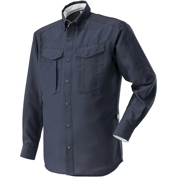ワークシャツ 両胸フラップポケット付(長袖) ネイビー M
