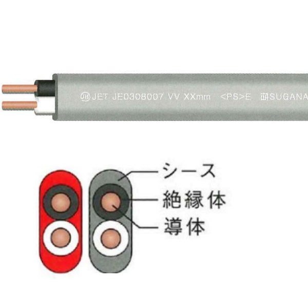 カラーVVF 2C X 1.6mm 赤 100m巻