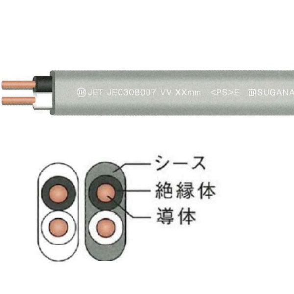カラーVVF 2C X 2.0mm 白 100m巻