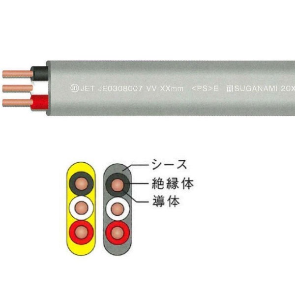 カラーVVF 3C X 2.0mm 黄 100m巻