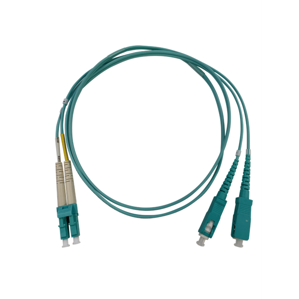 片端SC/片端LCコネクタ付デュプレックスパッチコード GI50/125 OM3 アクア L=5m