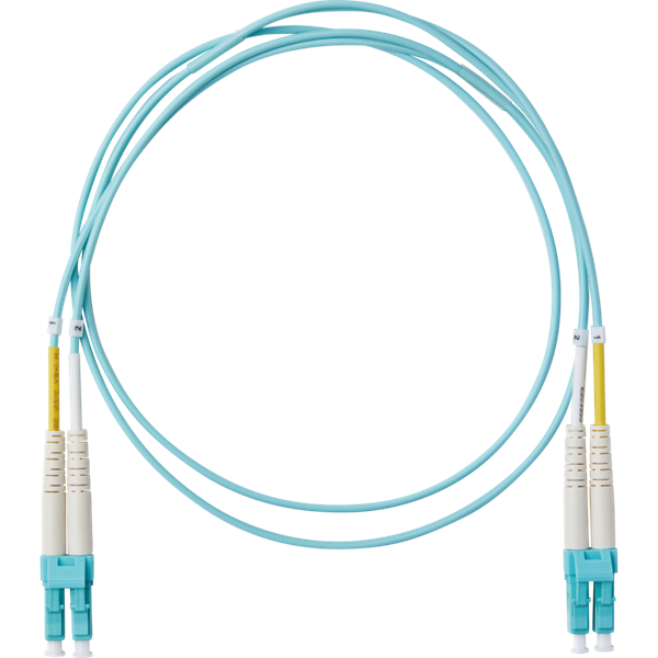 両端LCコネクタ付デュプレックスパッチコード GI50/125 OM3 アクア L=10m