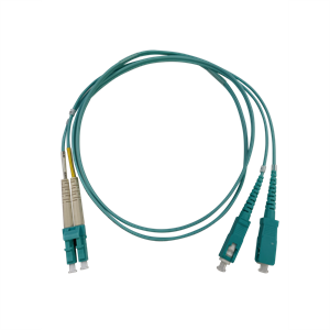 片端SC/片端LCコネクタ付デュプレックスパッチコード GI50/125 OM3 アクア L=1m